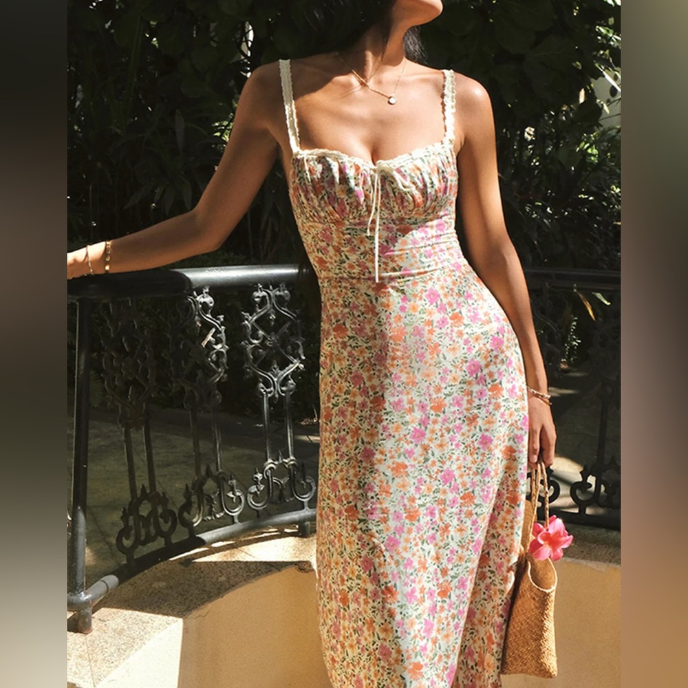 Floral Print Trim Cami Midi Dress Commense Size XS NWT CC14 - Picture 5 of 10